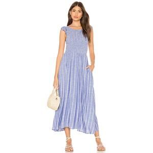 Free People Chambray Butterflies Midi Dress Blue/White Striped Size XS Women's